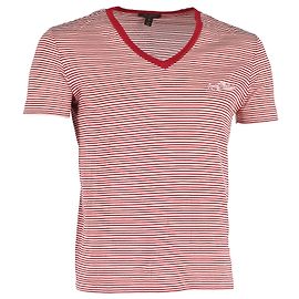 T-shirt Louis Vuitton a righe con scollo a V in cotone rosso Rosso