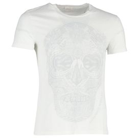 Camiseta con estampado de calavera de Alexander McQueen en algodón blanco Blanco