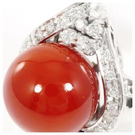 & Other Stories-Platinum Diamond & Coral Ring-Red
