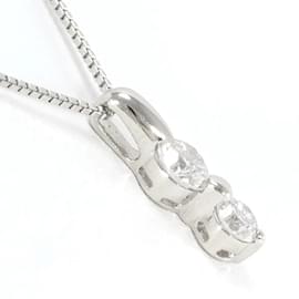 & Other Stories-Platinum Two Stone Diamond Necklace-Silvery
