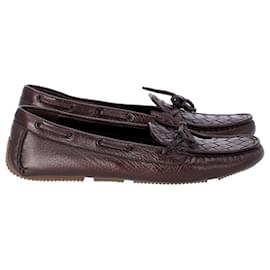 Bottega Veneta-Bottega Veneta Bow Slip On Loafers in Brown Intrecciato Leather-Brown