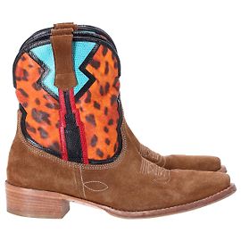 Botas Etro Cowboy em Couro Multicolor e Camurça Marrom Outro Impressão em python
