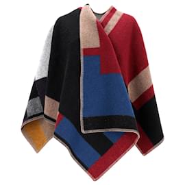 Burberry-Burberry Color-Block Cape in Multicolor Wool-Multiple colors