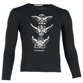 Balenciaga Printed Long Sleeve T-Shirt in Black Cotton Black