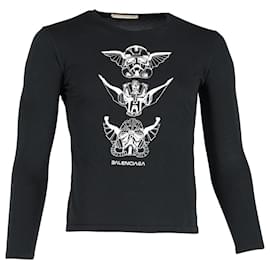 Balenciaga-Balenciaga Printed Long Sleeve T-Shirt in Black Cotton-Black