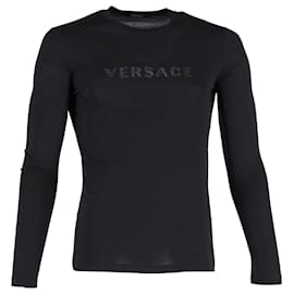 Versace-Versace Logo Long Sleeve Fitted T-Shirt in Black Cotton-Black