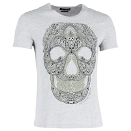 Alexander Mcqueen-Alexander McQueen Totenkopf-Grafik-T-Shirt aus grauer Baumwolle-Grau