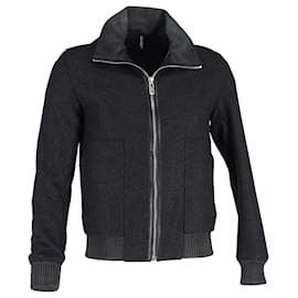 Christian Dior-Christian Dior Leather-Trim Zipped Jacket in Black Polyester-Black