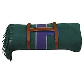 Ralph Lauren-Green checkered frilled blanket-Green