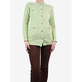 Chanel-Grüner Kaschmir-Cardigan mit Markenlogo – Größe UK 10-Grün