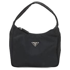 Prada-Black Tessuto shoulder bag with front triangle logo-Black