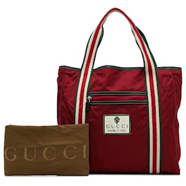 Gucci-Gucci Red GG Nylon Crest Sherry Line Web Tote-Red