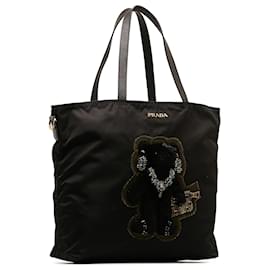 Prada-Prada Black Beijing Olympics Teddy Bear Tessuto Tote Bag-Black