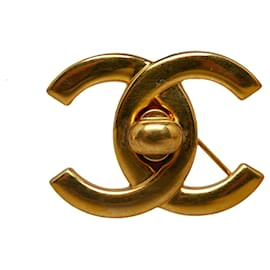 Chanel-Broche Chanel Gold CC Turn-Lock-Dourado