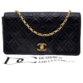 Chanel-Chanel Rare Limited Edition Vintage Full Flap CC turn lock with 24K Gold Plated Bijoux Chain-Black