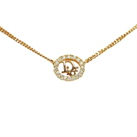 Dior-Logo Rhinestone Pendant Necklace-Golden