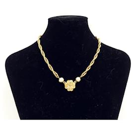 Chanel-Chanel Faux Pearl and Clover Flower Adjustable Necklace (or bracelet)-Gold hardware