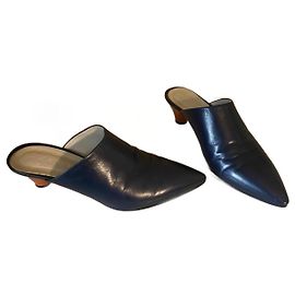 Marni Navy Blue Leather Mules Navy blue