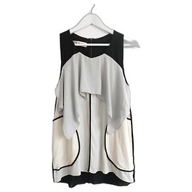 Marni Panelled Frilled Top Black Grey Cream
