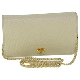 Bally-BALLY Quilted Chain Shoulder Bag Leather Beige Auth yk9643-Beige