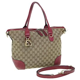 Gucci-Gucci GG Canvas Hand Bag 2way Beige Red 269957 Auth ki3868-Red,Beige