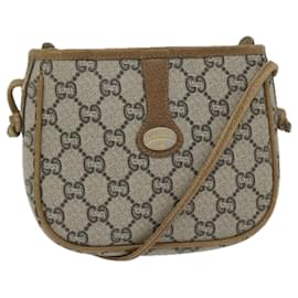 Gucci-GUCCI GG Plus Supreme Bolsa de Ombro PVC Couro Bege Autenticação4329-Bege