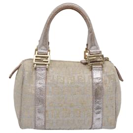 Fendi-FENDI Zucchino Canvas Hand Bag Silver Auth yk9629-Silvery