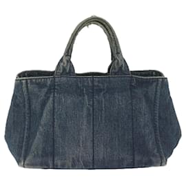 Prada-PRADA Canapa MM Hand Bag Canvas Blue Auth bs10259-Blue