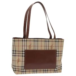 Burberry-BURBERRY Borsa Tote Nova Check PVC Pelle Beige Auth 60694-Beige