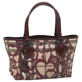 Burberry-BURBERRY Nova Check Tote Bag PVC Leather Red Auth hk959-Red