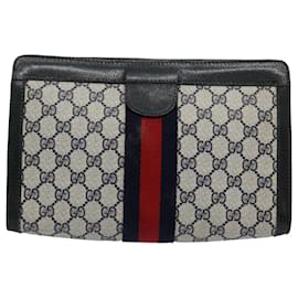 Gucci-GUCCI GG Supreme Sherry Line Clutch Bag Red Navy 89 01 002 Auth yk9754-Red,Navy blue