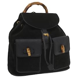 Gucci-GUCCI Bamboo Backpack Suede Black 003 1119 0016 auth 60693-Black