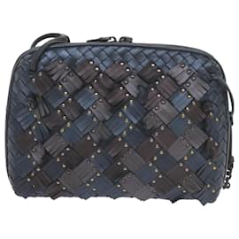 Autre Marque-BOTTEGA VENETA INTRECCIATO Nodini Bolso de hombro Cuero Azul Marino Bronce Auth hk942-Bronce,Azul marino