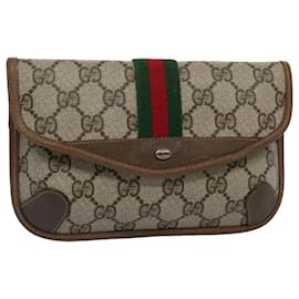 Gucci-GUCCI GG Supreme Web Sherry Line Pouch Beige Red Green 89 01 021 Auth am5317-Red,Beige,Green