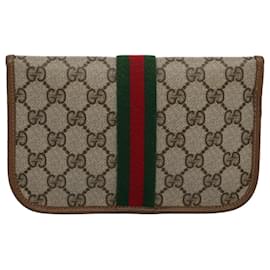 Gucci-GUCCI GG Supreme Web Sherry Line Pouch Beige Red Green 89 01 021 Auth am5317-Red,Beige,Green