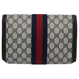 Gucci-GUCCI GG Supreme Sherry Line Clutch Bag Red Navy 84 01 006 Auth th4322-Red,Navy blue