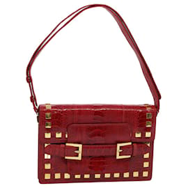 Fendi-FENDI Shoulder Bag Leather Red Auth hk920-Red