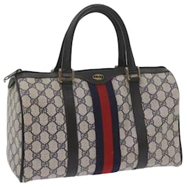 Gucci-GUCCI Borsa Boston linea GG Supreme Sherry Pelle PVC Rosso Navy Aut. am5311-Rosso,Blu navy