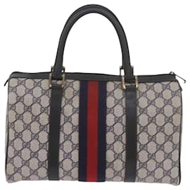 Gucci-GUCCI GG Supreme Sherry Line Boston Bag PVC Leather Red Navy Auth am5311-Red,Navy blue
