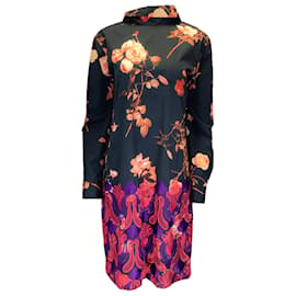 Autre Marque-Dries Van Noten Black Multi Floral Printed Long Sleeved Embroidered Cotton Dress-Black
