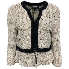 Autre Marque-St. John Couture Schwarz / Elfenbeinfarbene Tweed-Jacke mit Schößchen-Roh