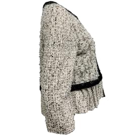 Autre Marque-St. John Couture Schwarz / Elfenbeinfarbene Tweed-Jacke mit Schößchen-Roh
