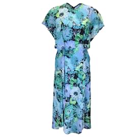 Autre Marque-Stella McCartney Blue / Green Multi Floral Printed Silk Midi Dress-Blue