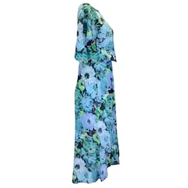 Autre Marque-Bleu Stella McCartney / Robe midi en soie imprimée multi-fleurs verte-Bleu