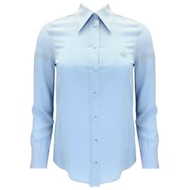 Autre Marque-Gucci Light Blue Pointed Collar Button-down Silk Crepe Blouse-Blue