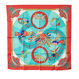 Hermès-Rouge Hermes Circus Silk Scarf Foulards-Rouge