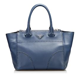 Prada-Blue Prada Calfskin Stitched Handbag-Blue