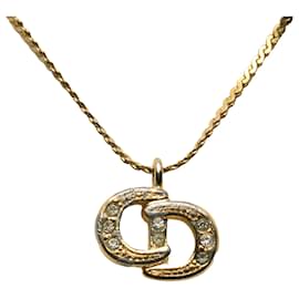 Dior-Gold Dior Logo Rhinestone Pendant Necklace-Golden