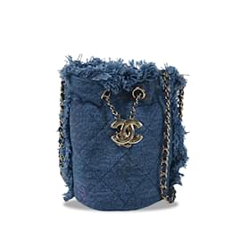 Chanel-Blauer Chanel Denim Mini Mood Bucket mit Kette-Blau