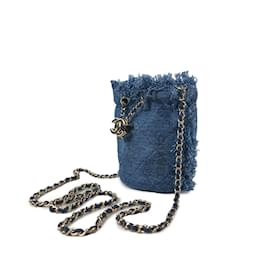 Chanel-Blue Chanel Denim Mini Mood Bucket with Chain-Blue